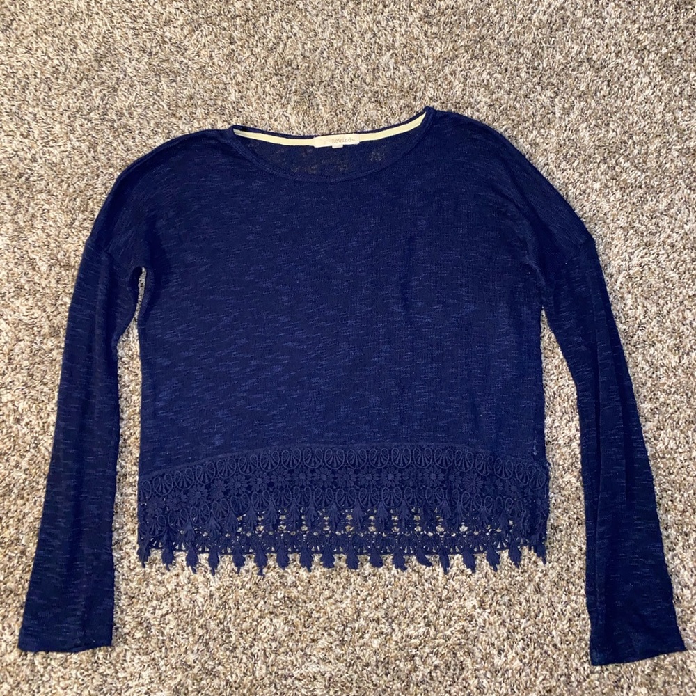 Blue Long Sleeve Laced Bottom Top - Rewind